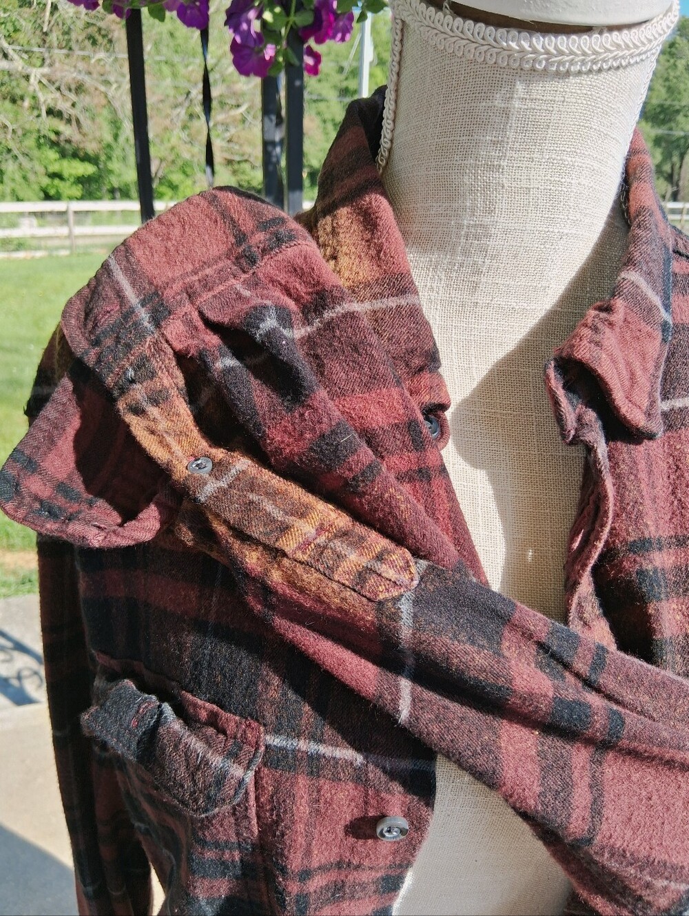Upcycled Reworked Flannel Shirt XL Grunge Lace Soft Hippie Campfire Boho OOAK - Picture 3 of 5